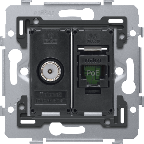 Combination coax with RJ45 connection UTP cat. 6, PoE++ ready, flat mo