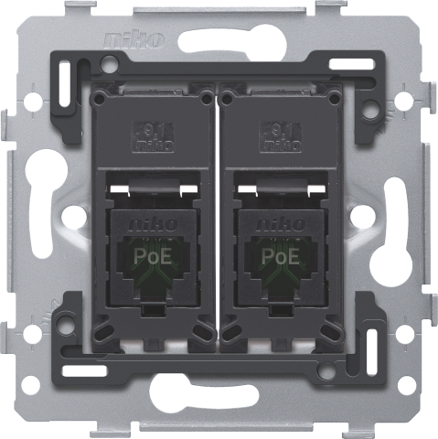 2 RJ45 connections UTP Cat. 5E, PoE++ ready, flat model, incl. base 71