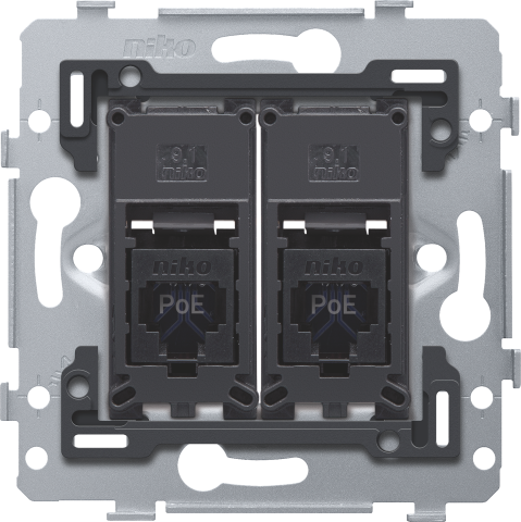 2 RJ45 connections UTP cat. 6A, PoE++ ready, flat model, incl. base 71