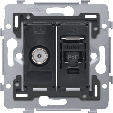 Combination coax with RJ45 connection UTP cat. 6A, PoE++ ready, flat m