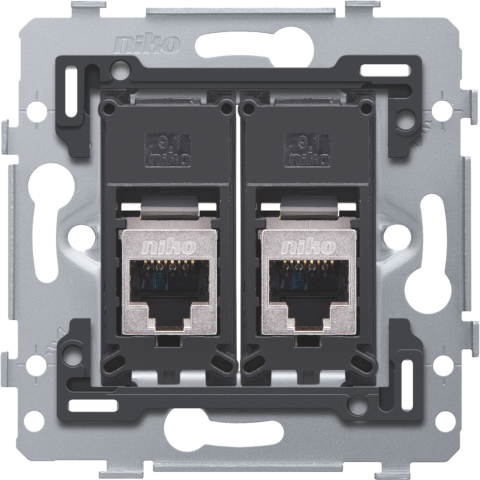 2 złącza RJ45 STP kat. 5E, model płaski, z podstawa 71 x 71 mm z mocow