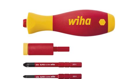 Wiha Rękojeść SoftFinish slimVario® electric wraz z zestawem bitów i adapterem dynamometrycznym 0,8 Nm z uchwytem slimVario® i bitami slimBit SL/PZ 4-cz. (41476)