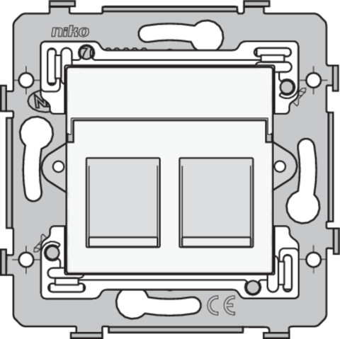 2 złącza RJ45 UTP kat. 5E, model płaski, z podstawa 71 x 71 mm z mocow