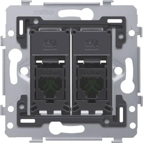 2 złącza RJ45 UTP kat. 5E, model płaski, z podstawa 71 x 71 mm z mocow